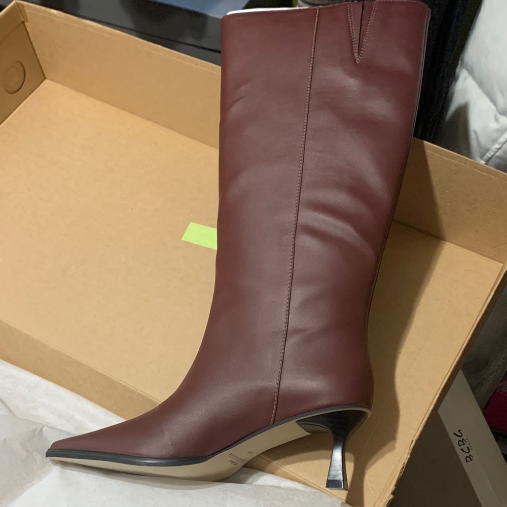 Chic Maroon Leather Heeled Boots